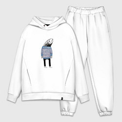 Мужской костюм оверсайз Рыба в свитере - нейросеть, цвет: белый