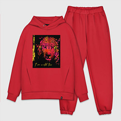 Мужской костюм оверсайз Леопард-разноцветная абстракция, цвет: красный