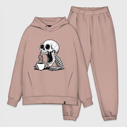 Мужской костюм оверсайз Skeleton with coffee, цвет: пыльно-розовый