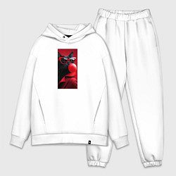 Мужской костюм оверсайз Чёрный кот надувает жвачку, цвет: белый