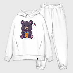 Мужской костюм оверсайз Мишка с напитком, цвет: белый
