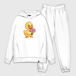 Мужской костюм оверсайз Желтая уточка с букетом роз, цвет: белый