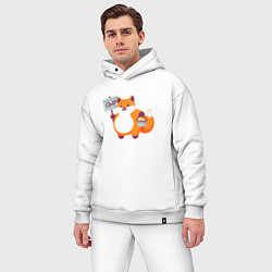 Мужской костюм оверсайз Лиса продаёт бесплатный сыр, цвет: белый — фото 2