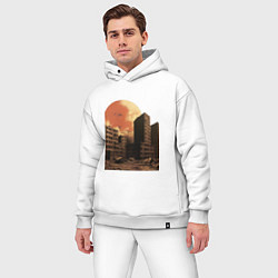 Мужской костюм оверсайз Город после апокалипсиса ретро на закате, цвет: белый — фото 2