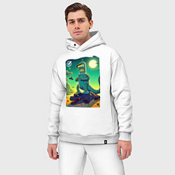 Мужской костюм оверсайз Бендер с хвостом стоит на крокодиле - прикол, цвет: белый — фото 2