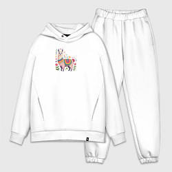 Мужской костюм оверсайз Альпака с сердечками и цветами, цвет: белый