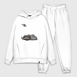 Мужской костюм оверсайз Ретрофутуризм летающая пожарная машина, цвет: белый