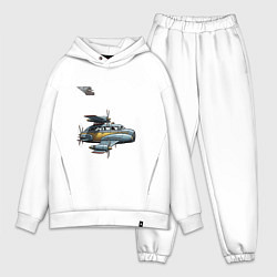 Мужской костюм оверсайз Летающее такси ретрофутуризм, цвет: белый