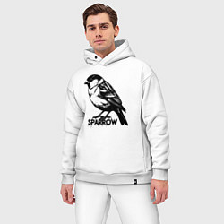 Мужской костюм оверсайз Графический воробей, цвет: белый — фото 2