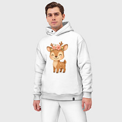 Мужской костюм оверсайз Милый олененок с венком, цвет: белый — фото 2