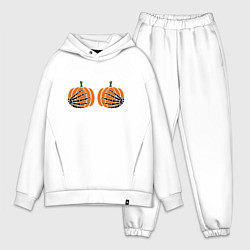 Мужской костюм оверсайз Хэллоуин Тыквы на груди, цвет: белый
