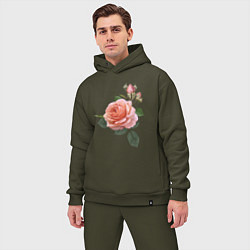 Мужской костюм оверсайз Розовые розы, цвет: хаки — фото 2