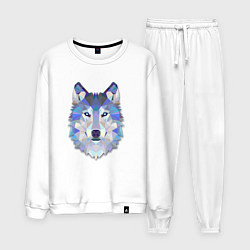 Костюм хлопковый мужской Полигональный волк, цвет: белый