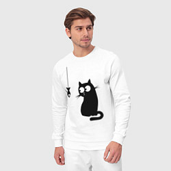 Костюм хлопковый мужской Кот и рыба, цвет: белый — фото 2