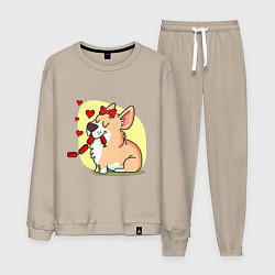 Костюм хлопковый мужской Влюбленная собачка, цвет: миндальный