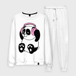 Костюм хлопковый мужской Panda in headphones панда в наушниках, цвет: белый