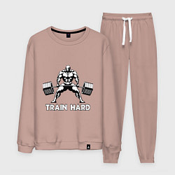 Костюм хлопковый мужской Train hard тренируйся усердно, цвет: пыльно-розовый