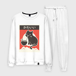 Костюм хлопковый мужской Котик и рамен, цвет: белый