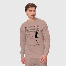 Костюм хлопковый мужской Music cat, цвет: пыльно-розовый — фото 2