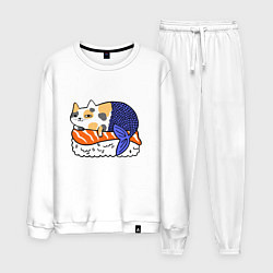 Костюм хлопковый мужской Sushi Cat, цвет: белый