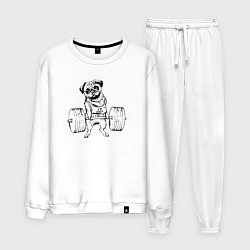 Костюм хлопковый мужской Мопс пауэрлифтер, цвет: белый