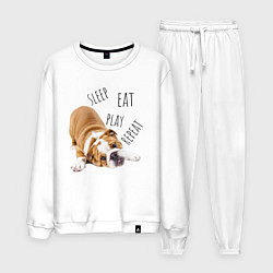 Костюм хлопковый мужской Sleep Eat Play Repeat Бульдог, цвет: белый