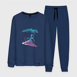 Костюм хлопковый мужской Инопланетный серфинг на пицце, цвет: тёмно-синий