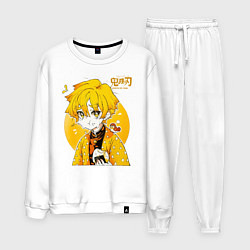 Костюм хлопковый мужской Зеницу Агацума Kimetsu no Yaiba, цвет: белый