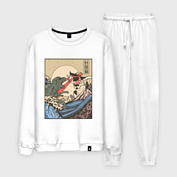 Костюм хлопковый мужской Cat Kong versus Godzilla Kaiju, цвет: белый