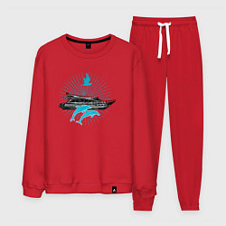 Костюм хлопковый мужской Яхта и дельфины, цвет: красный
