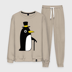 Костюм хлопковый мужской Пингвин в шляпе, цвет: миндальный