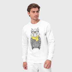 Костюм хлопковый мужской Hipster Cat, цвет: белый — фото 2