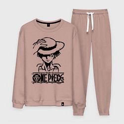 Костюм хлопковый мужской Луффи пират Соломенной шляпы, цвет: пыльно-розовый