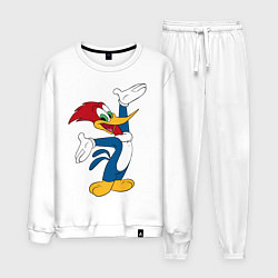 Костюм хлопковый мужской Дятел Вуди позирует, цвет: белый