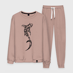 Костюм хлопковый мужской Акула-лисица, татуировка, цвет: пыльно-розовый