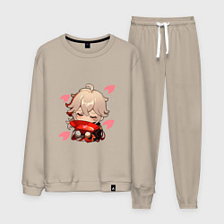 Костюм хлопковый мужской Маленький Казуха ест геншин импакт, цвет: миндальный