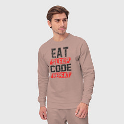 Костюм хлопковый мужской EAT SLEEP CODE REPEAT, цвет: пыльно-розовый — фото 2