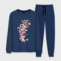 Костюм хлопковый мужской Весна Цветущая сакура Japan, цвет: тёмно-синий