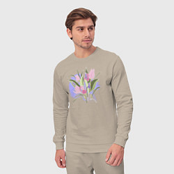 Костюм хлопковый мужской Нежные весенние тюльпаны, цвет: миндальный — фото 2