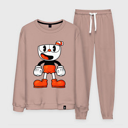 Костюм хлопковый мужской Cuphead красная чашечка, цвет: пыльно-розовый
