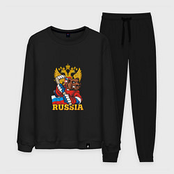 Костюм хлопковый мужской Хоккей - Russia, цвет: черный