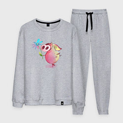 Костюм хлопковый мужской Милый поросенок с цветами, цвет: меланж