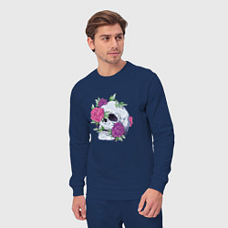 Костюм хлопковый мужской Череп с цветами Flower Skull, цвет: тёмно-синий — фото 2