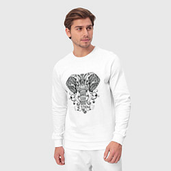 Костюм хлопковый мужской Слон в стиле Мандала Mandala Elephant Be Strong, цвет: белый — фото 2