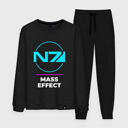 Костюм хлопковый мужской Символ Mass Effect в неоновых цветах, цвет: черный
