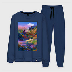 Костюм хлопковый мужской Абстрактный пейзаж, цвет: тёмно-синий