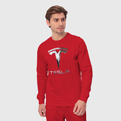 Костюм хлопковый мужской Tesla Logo Тесла Логотип, цвет: красный — фото 2