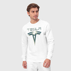 Костюм хлопковый мужской Tesla Logo Тесла Логотип Карбон, цвет: белый — фото 2