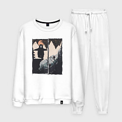 Костюм хлопковый мужской Оранжевая луна и медвежья йога, цвет: белый