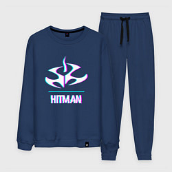 Костюм хлопковый мужской Hitman в стиле glitch и баги графики, цвет: тёмно-синий